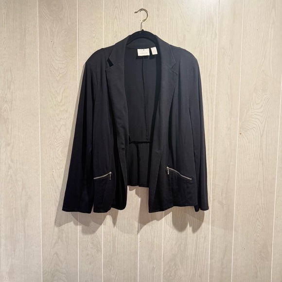 Chico's Black Blazer with Silver Zipper Details, shoulder pads- M - Picture 3 of 8